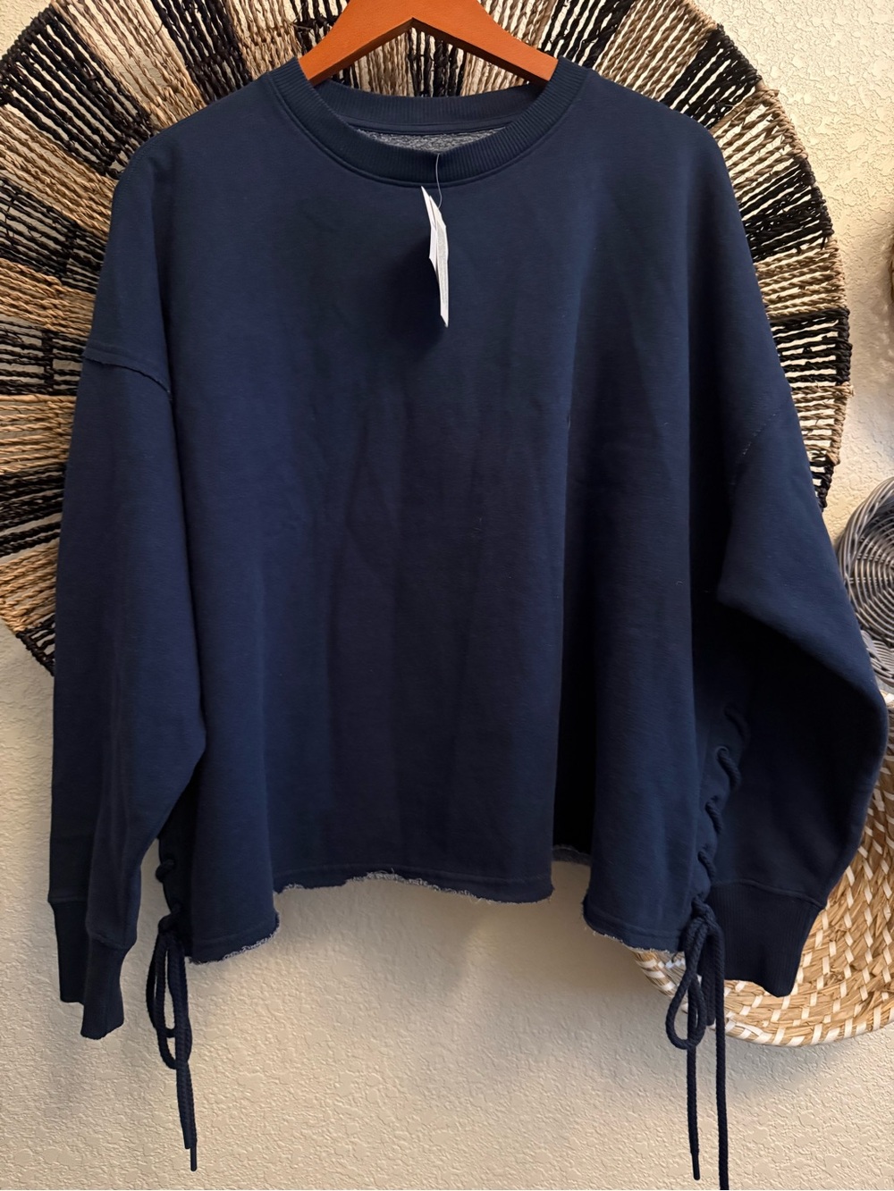American Eagle Outfitters Navy Crewneck Sweatshirt with Side Ties